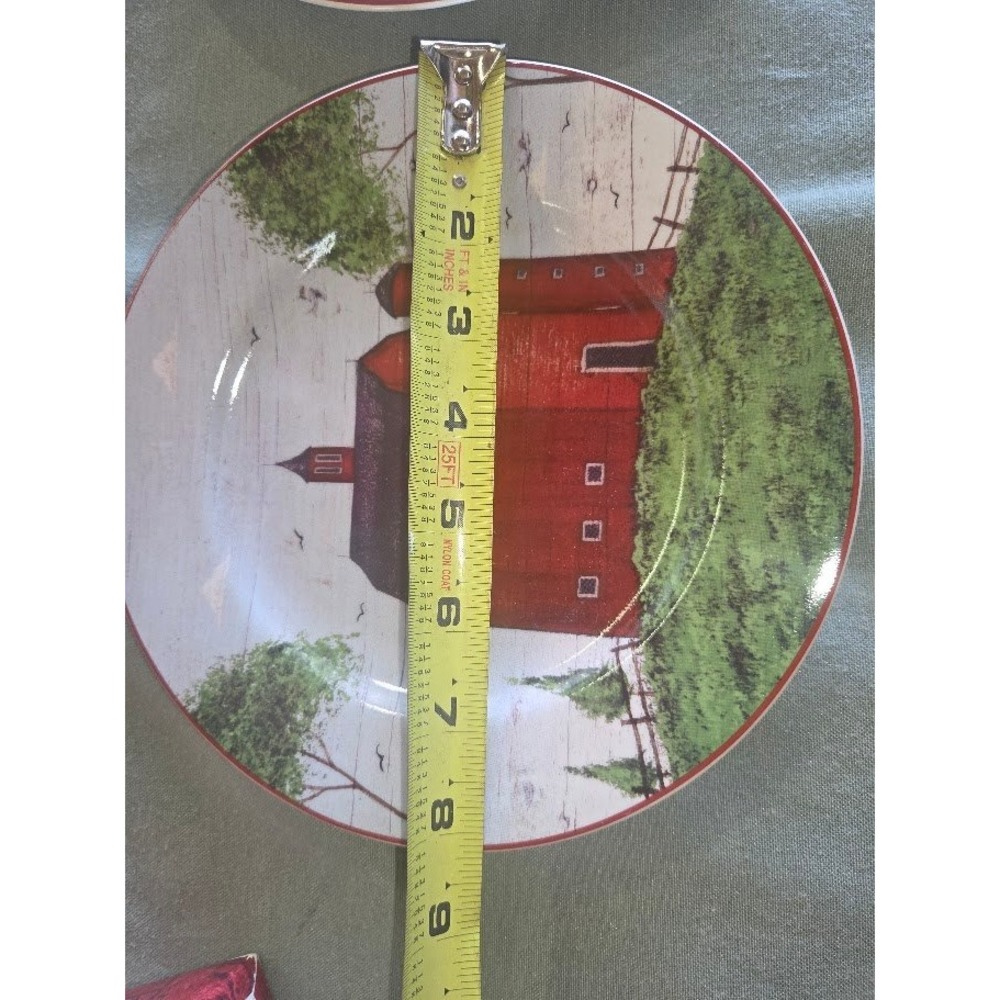 Set of 4 Sakura Warren Kimble Barns Dessert Salad Plates 8 Inch Farmhouse Red - Picture 4 of 4